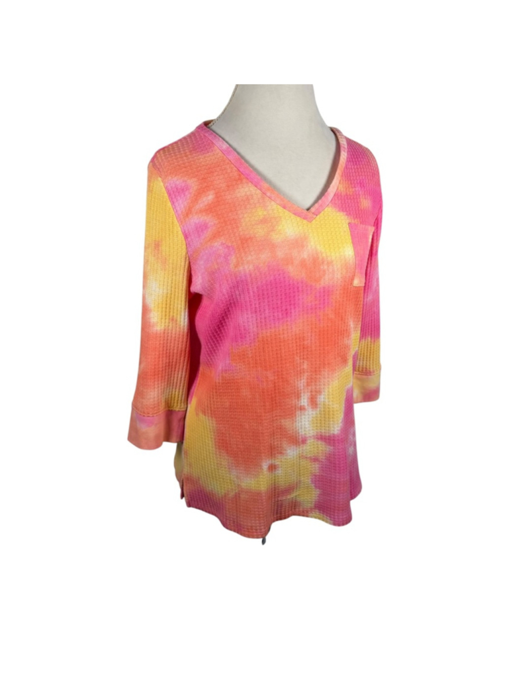 Belle by Kim Gravel Primabelle Waffle Knit Tie Dye Top 3/4 Sleeve Boho Size L - Picture 6 of 10